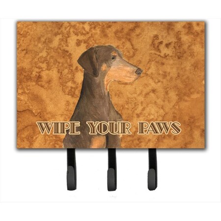 Carolines Treasures 6 x 9 in. Chocolate Natural Eared Doberman Wipe Your Paws Leash or Key Holder SS4899TH68
